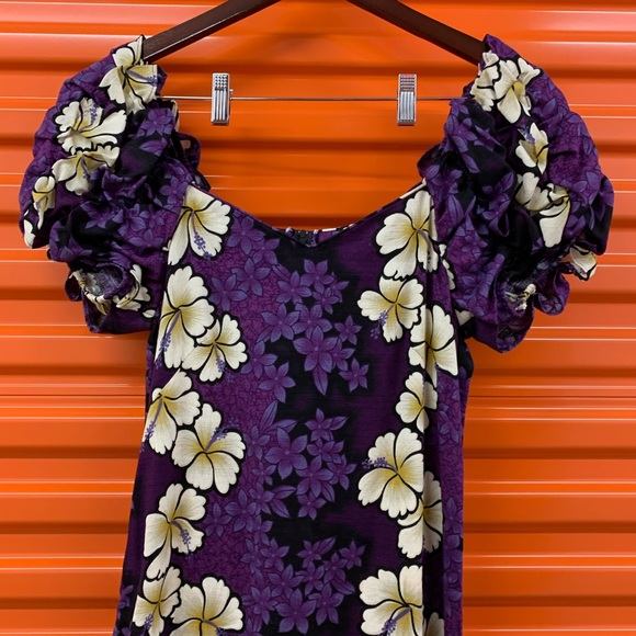 Hilo Hattie Maxi Dress Purple Floral Puff Sleeves - Picture 5 of 13